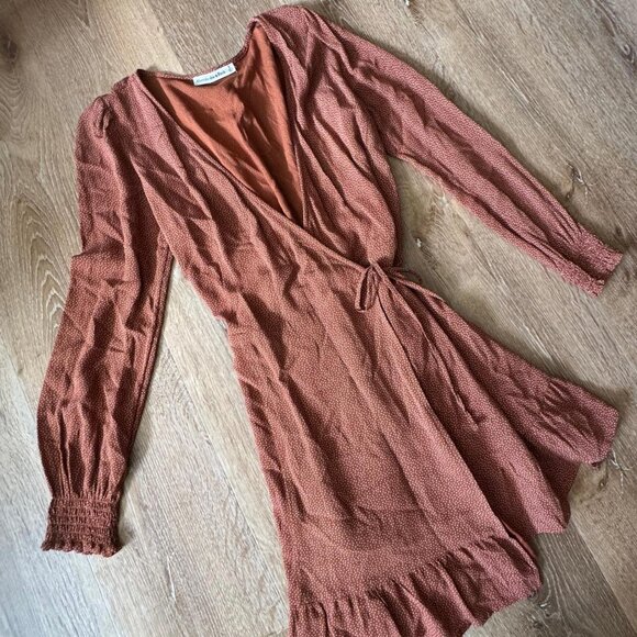 Abercrombie & Fitch Brown Polkadot Ruffle Wrap Dress Size S - Picture 3 of 4